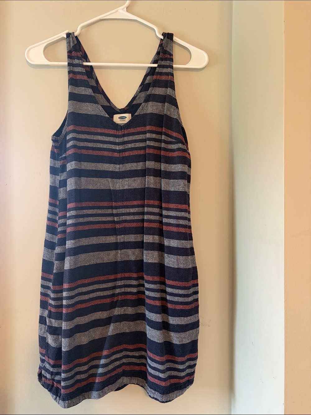 Old Navy Striped V-Neck Tank Dress - Navy, Gray & Rust